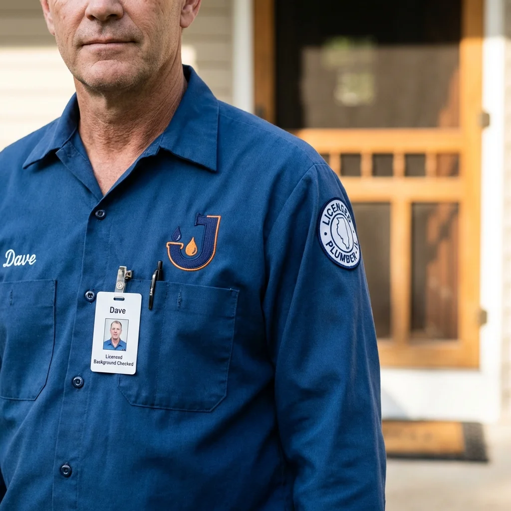 Licensed plumber showing ID badge in Aberdeen, WA