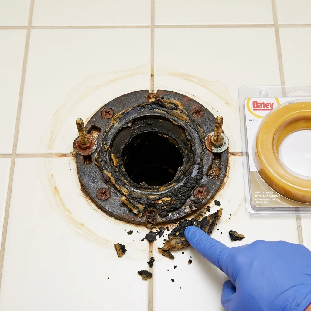 Failed wax ring showing water seepage at the base of a toilet in a Aberdeen, WA home
