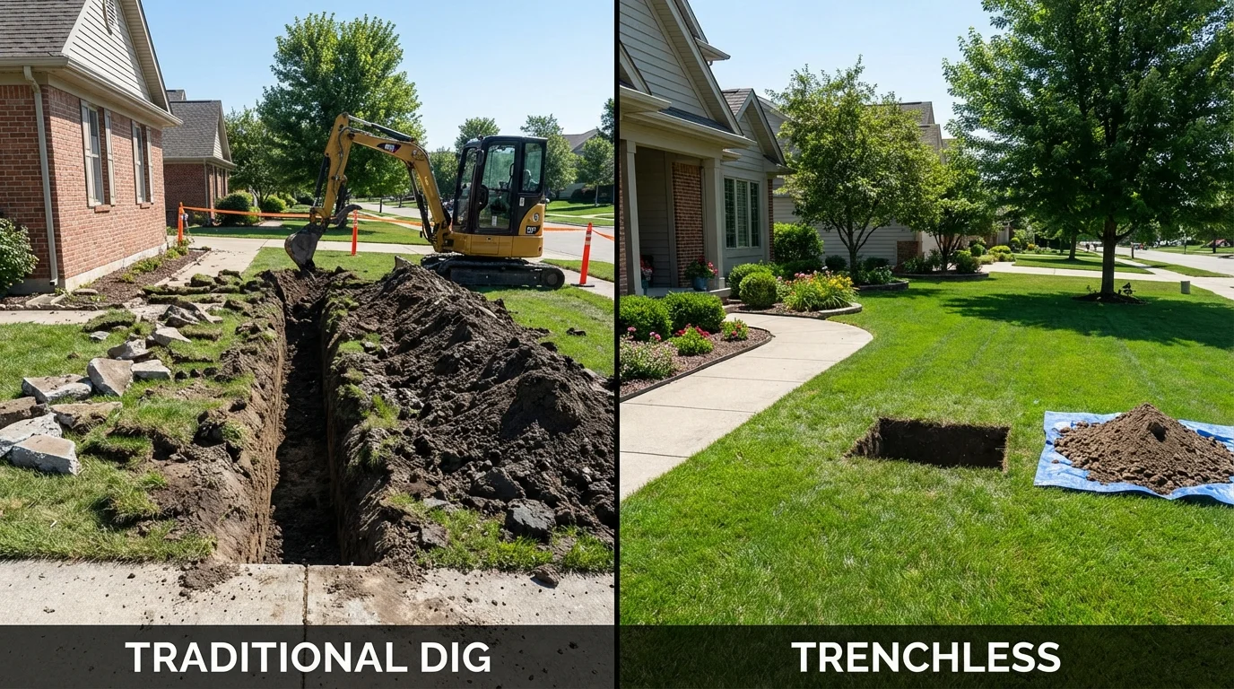 Trenchless sewer repair with minimal yard damage versus traditional excavation in Aberdeen, WA